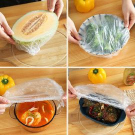 100 Pis Disposable Food Cover Plastic Wrap Elastic Food